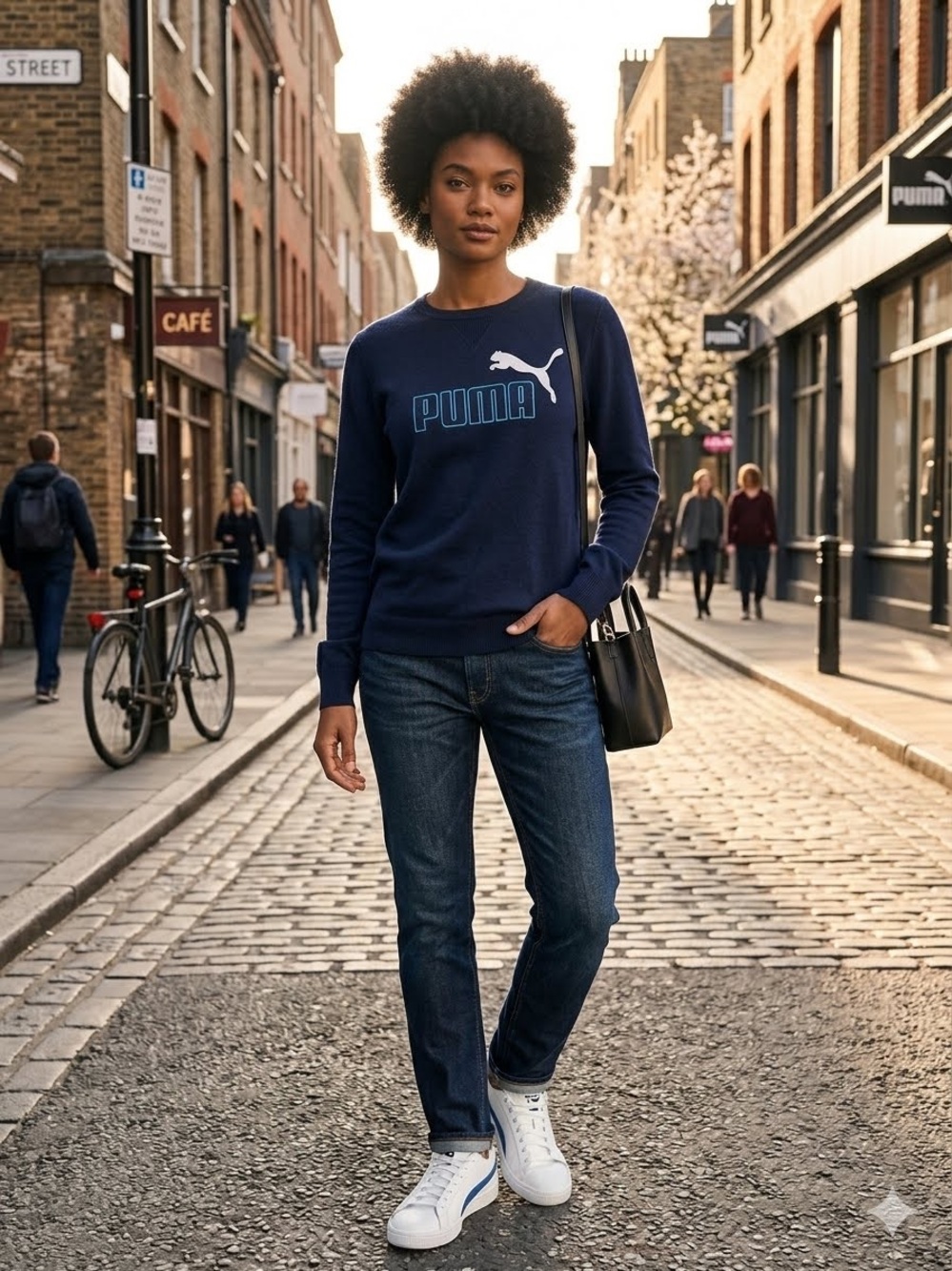 PUMA Navy Embroidered Logo Crewneck Black Sweatshirt